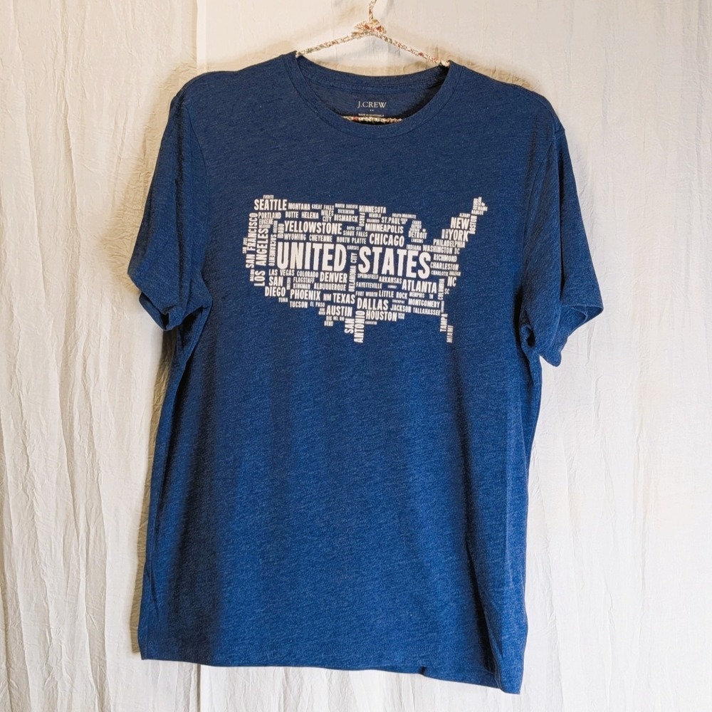 J.Crew Factory USA Cities Map Graphic Tee Blue Heather Size M Soft